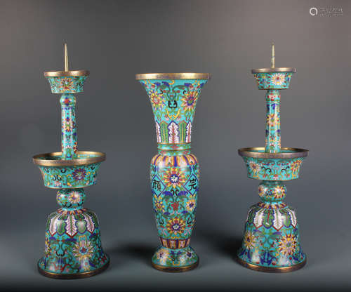 Group  Chinese Gilt Bronze and Cloisonne Enamel Set