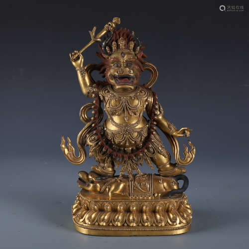 A Chinese Gilt Bronze Figure of Yama Dharmaraja Guardians