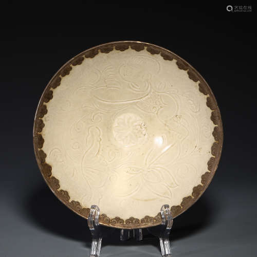 A Chinese White Glazed Porcelain Bowl with Silver Rim