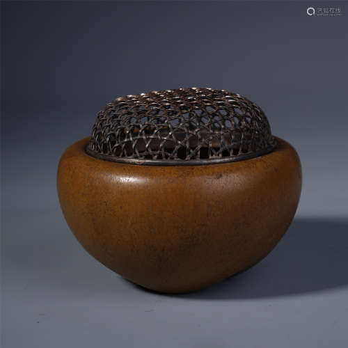A Chinese Round Bronze Censer with Silver Cover