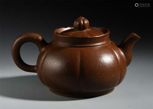 A Chinese Lobed Zisha Teapot