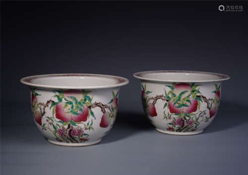 A Pair of Chinese Famille Rose Peach Bomsai