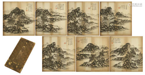 A Chinese Painting Scroll Album of Landscape by Huang Binhong, Ink on Paper, 24 Pages