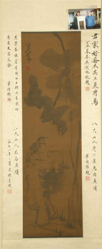 A Chinese Hanging Painting Scroll of Flower and Birds by Badashanren, Ink on Silk
