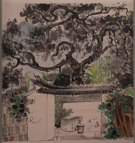 A Chinese Hanging Painting Scroll of Countryside Landscape by Wu Guanzhong
