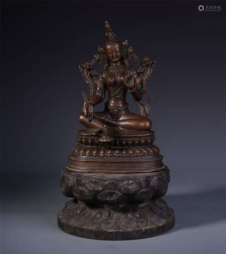 A Chinese Nepal-style Bronze Figure of Seated Tara