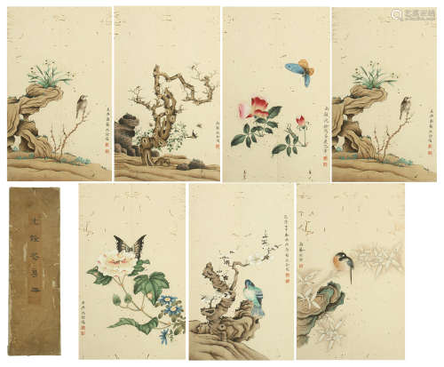 A Chinese Painting Scroll Album of Flowers and Birds by Shen Shuan, Ink on Paper, 20 Pages