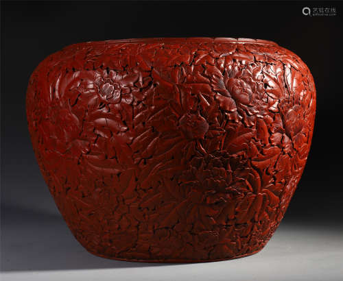 A Chinese Cinnabar Lacquer Fish Jar Carved with Flower