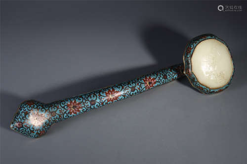 A Chinese Cloisonne Enamelled Jade-embellished Scepter