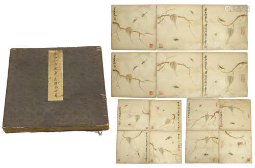 A Chinese Painting Scroll Album of Flower and Birds by Qi Baishi, Ink on Paper, 15 Pages