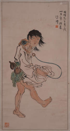 A Chinese Hanging Painting Scroll of Figure by Xu Beihong