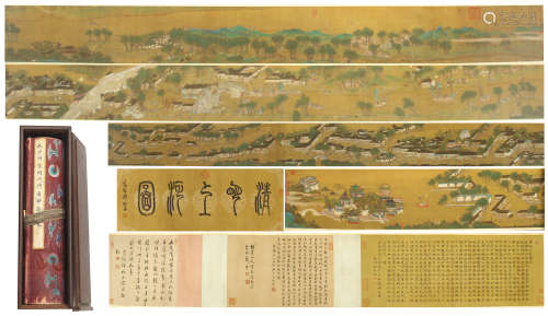 A Chinese Painting Scroll Riverside Scene During Qingming Festival by Qiu Ying, Ink on Silk