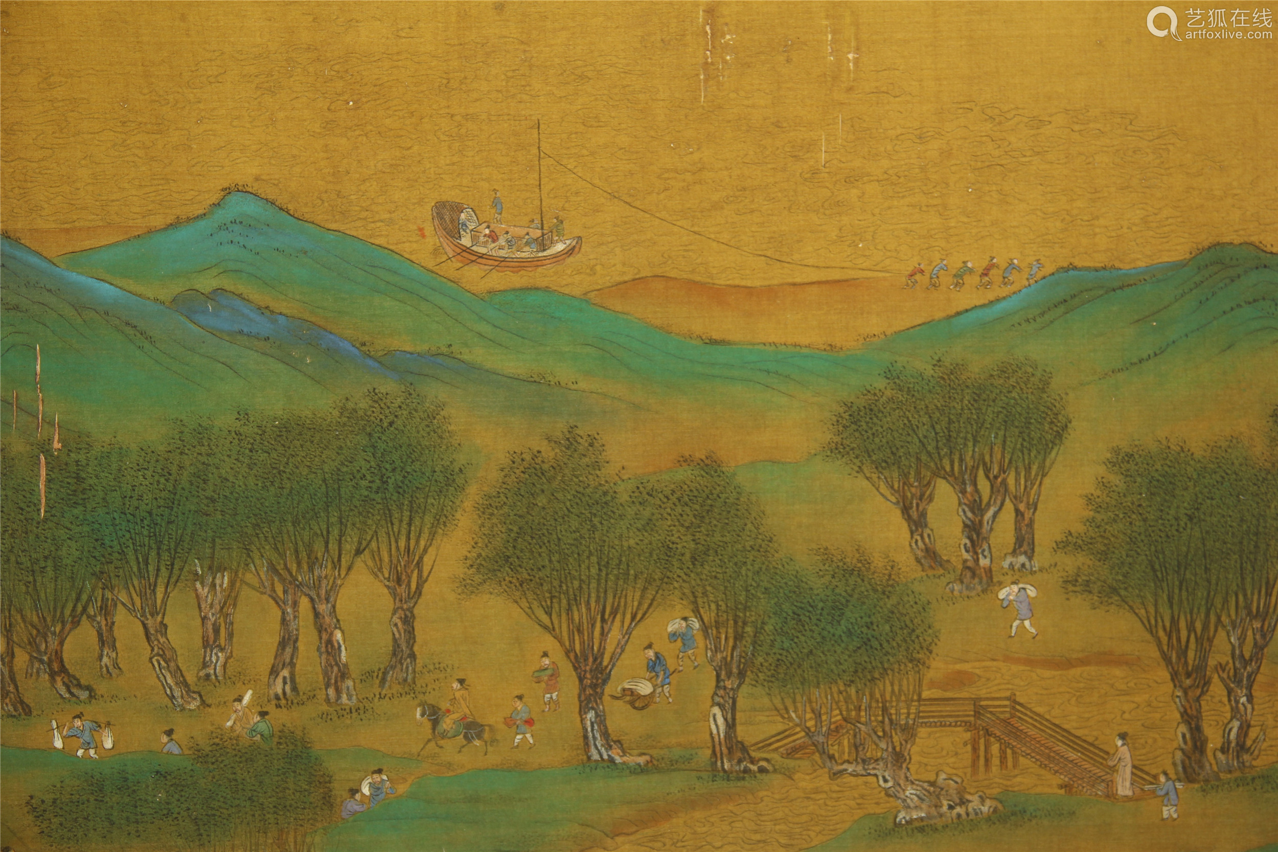 A Chinese Painting Scroll Riverside Scene During Qingming Festival by