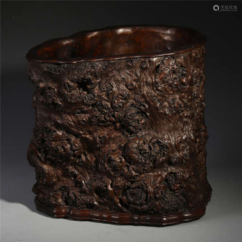 A Chinese Wood Carved Brush Holder