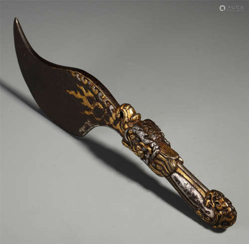 A Chinese Gold Inlaid Iron Cast Sword-Shaped Varjra