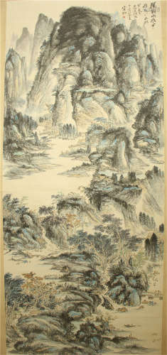 A Chinese Hanging Painting Scroll of Landscape by Huang Binhong, Ink on Paper