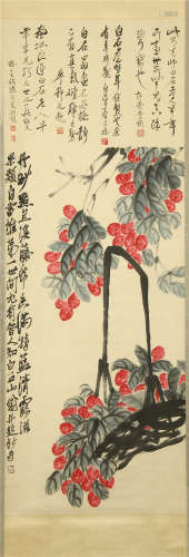 A Chinese Hanging Painting Scroll of Flower by Qi Baishi, Ink on Paper