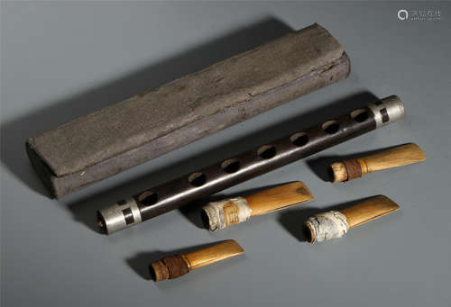 A Chinese Zitan Carved Flute