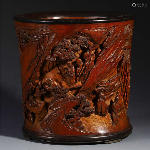 A Chinese Bamboo Carved Openwork Brush Holder