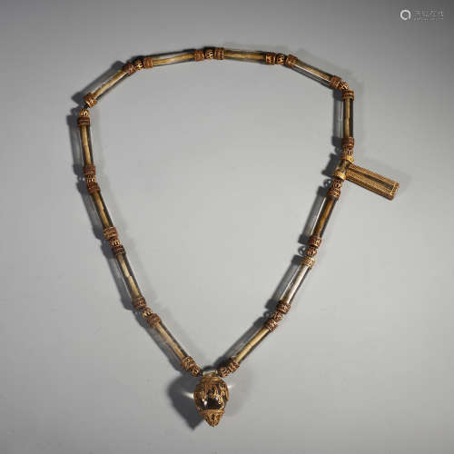 A Rare and Exquisite Chinese Crystal and Gold-decorated Necklace