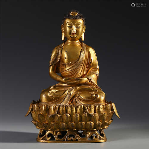 A Chinese Gilt Bronze Figure of Seated Sakyamuni