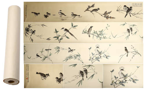 A Chinese Painting Scroll of Flowers and Birds by Yu Feige, Ink on Paper