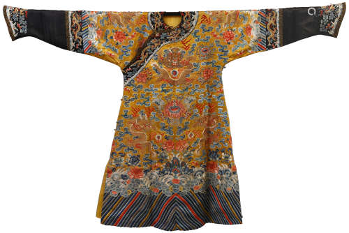 A Chinese Gold Silk Imperial Robe