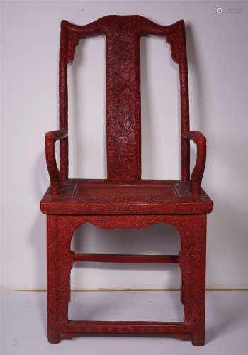 A Chinese Cinnabar Lacquer Chair with Dragon Motif