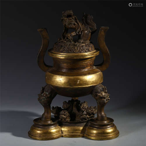 A Chinese Gilt Bronze Beast-shaped Censer