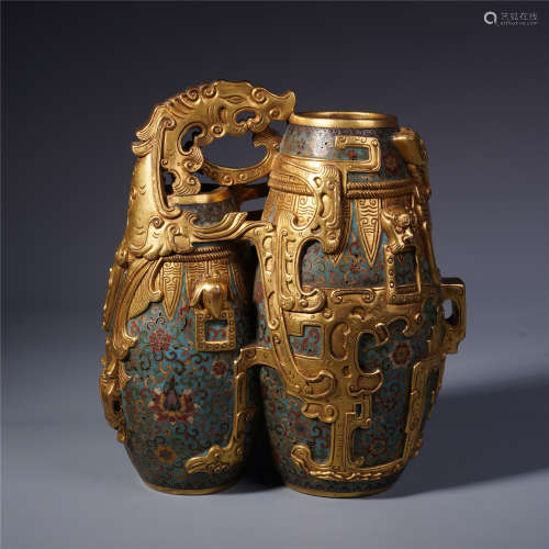 A Chinese Bronze and Cloisonne Enamelled Vase
