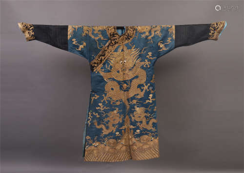 A Chinese Gold Silk Decorated Imperial Robe (Blue)
