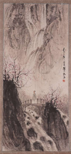 A Chinese Hanging Painting Scroll of Landscape and Hermit by Fu Baoshi