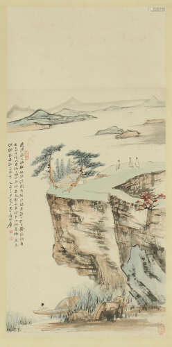 A Chinese Hanging Painting Scroll of Landscape and Figure by Zhang Daqian, Ink on Paper