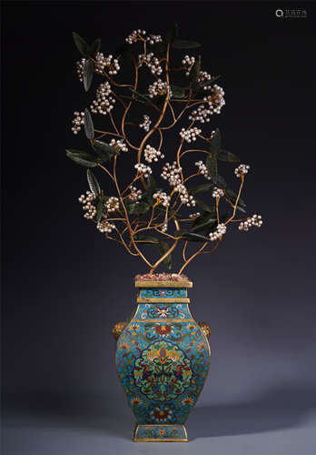 A Chinese Gilt Bronze and Cloisonne Enamelled Bomsai