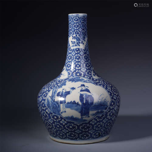 A Large Chinese Blue and White Shangping Vase with Figure Motif