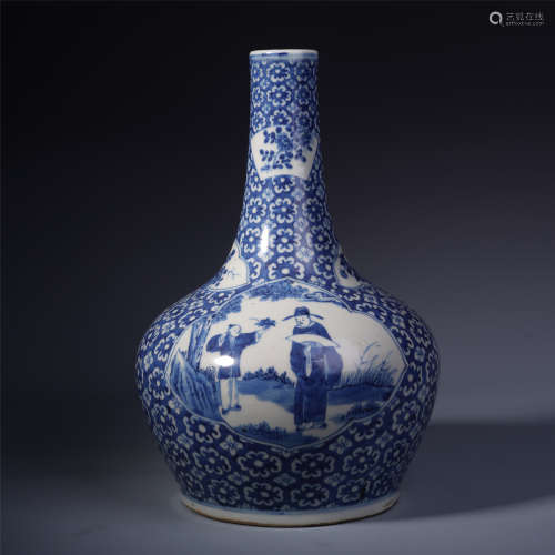 A Large Chinese Blue and White Shangping Vase with Figure Motif
