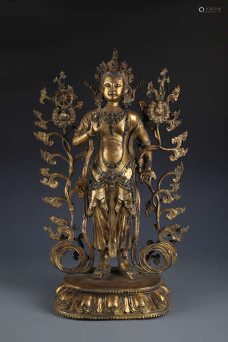 A Finely Cast Chinese Gilt Bronze Figure of Bodhisattva