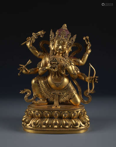 A Rare Chinese Gilt Bronze Figure of Mahakala