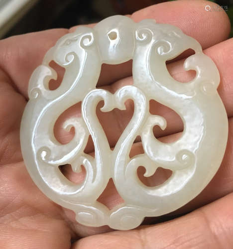 A Chinese White Jade Chilong Pendent