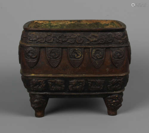 A Chinese Rectangular Bronze Censer