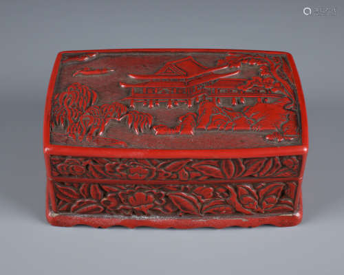 A Chinese Carved Cinnabar Red Lacquer Rectangular Box