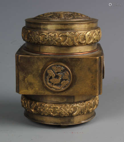 A Chinese Carved Gilt Bronze Box