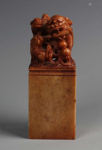 A Chinese Carved Soapstone Loin Seal