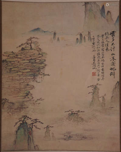 A Chinese Hanging Painting Scroll of Landscape by Wu Hufan