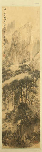 A Chinese Framed Painting Scroll of Landscape by Fu Baoshi, Ink on Paper