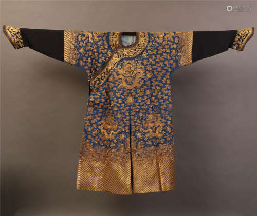 A Chinese Imperial Gold Silk Dragon Robe