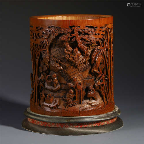 A Chinese Bamboo Carved Brush Holder