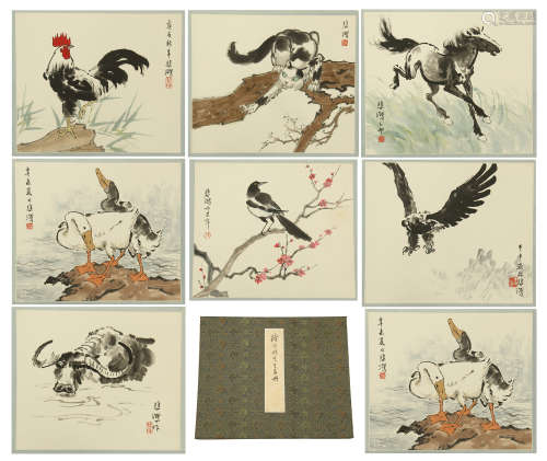 A Painting Scroll Album of Animals by Xu Beihong, Ink on Paper, 12 Pages