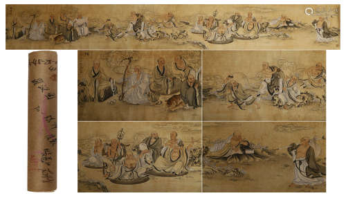 A Chinese Painting Scroll of Luohan by Hongyi, Ink on Silk