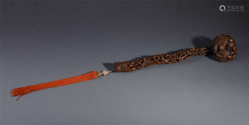 A Chinese Aloeswood Carved Openwork Scepter